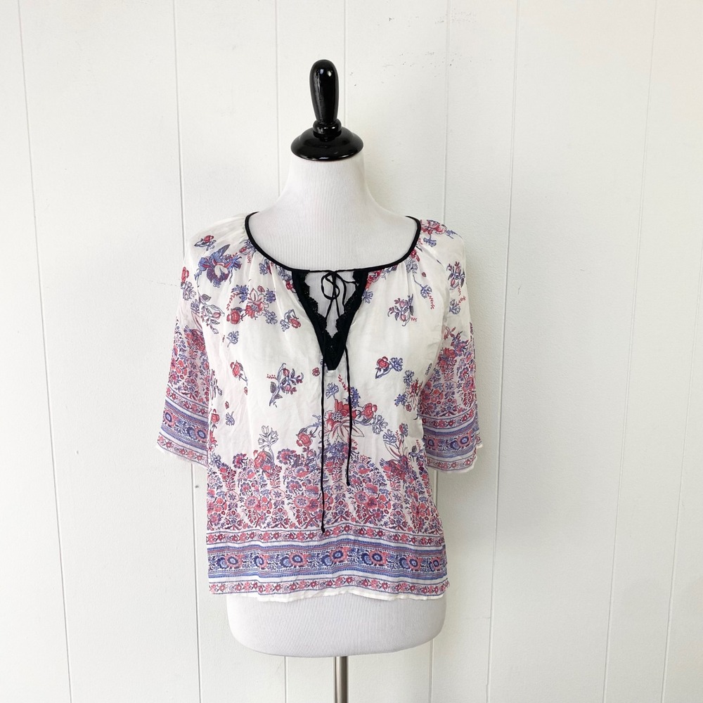 Twelfth Street by Cynthia Vincent Silk Floral Lace Up Blouse Size Petite P